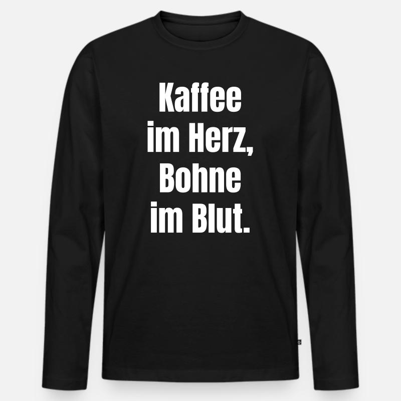 Kaffee im Herzen Blutspruch - Männer Premium Bio Langarmshirt - Schwarz