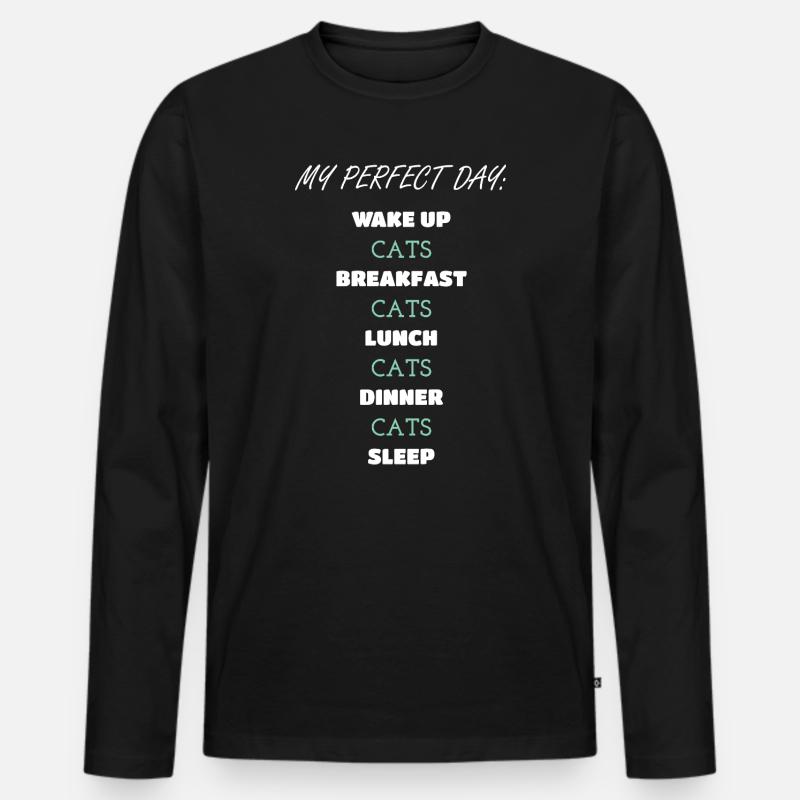 Skurrile Katze Tägliche Routine Design - Männer Premium Bio Langarmshirt - Schwarz