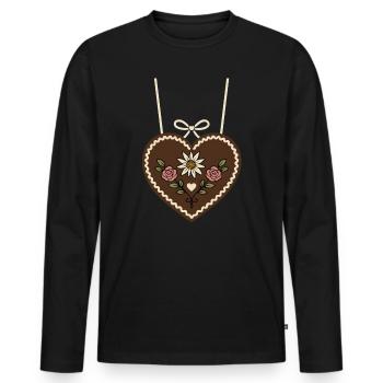 Gingerbread Heart with Edelweiss & Roses - Men's Premium Organic Long Sleeve Shirt - black - Front - Nico (187cm)