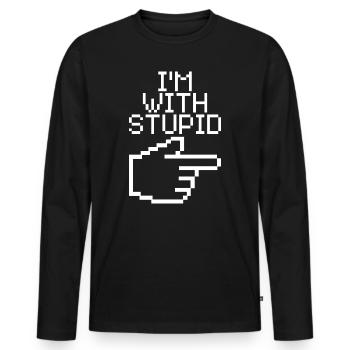 I'm With Stupid – Lustiger IT Spruch - Männer Premium Bio Langarmshirt - Schwarz - Vorne - Nico (187cm)