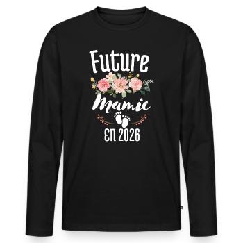 Future Granny T-shirt in 2026 Pregnancy Announcement - Men's Premium Organic Long Sleeve Shirt - black - Front - Nico (187cm)