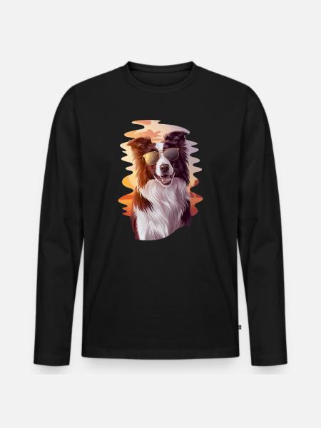 Cool Border Collie Before Sunset With - Men's Premium Organic Long Sleeve Shirt - black