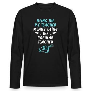 Éducation physique Professeur d’éducation physique Professeur d’éducation physique - T-shirt manches longues Premium bio Homme - noir - Devant - Nico (187cm)