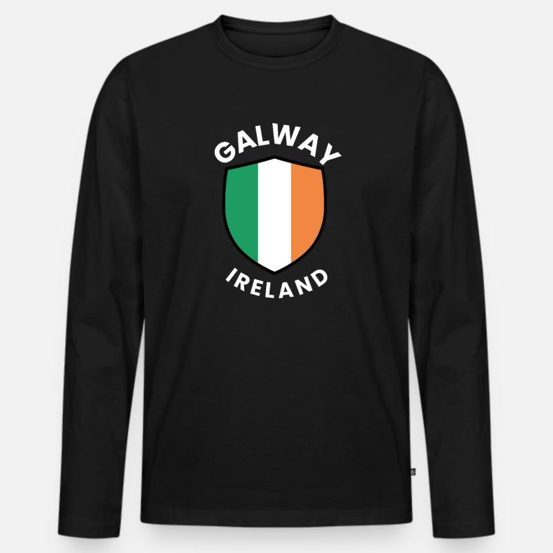 Galway-Schild mit irischer Flagge - Männer Premium Bio Langarmshirt - Schwarz