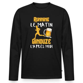Running Morning Beer Afternoon Humor Running - Men's Premium Organic Long Sleeve Shirt - black - Front - Nico (187cm)