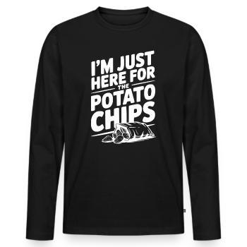 Je suis juste là pour les chips - T-shirt manches longues Premium bio Homme - noir - Devant - Nico (187cm)