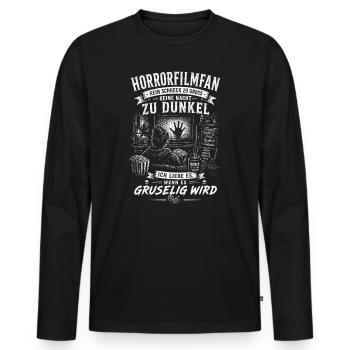 Horrorfilmfan Ich liebe es wenn es gruselig wird - Männer Premium Bio Langarmshirt - Schwarz - Vorne - Nico (187cm)