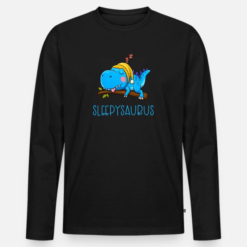 Dino Schlafzen Müde - Männer Premium Bio Langarmshirt - Schwarz