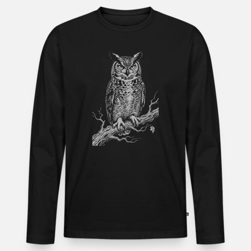 Eulen-Silhouette auf Moonlit Branch - Männer Premium Bio Langarmshirt - Schwarz