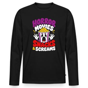 Horror Movies Snacks And Screams - Men's Premium Organic Long Sleeve Shirt - black - Front - Nico (187cm)