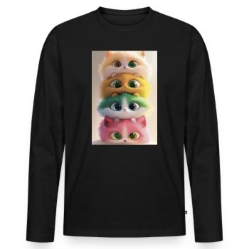 Gestapelte Regenbogen-Plüschkatzen - Männer Premium Bio Langarmshirt - Schwarz - Vorne - Nico (187cm)