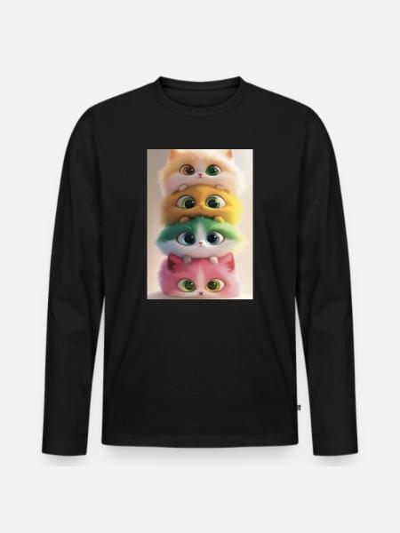 Stacked Rainbow Plush Cats - Men's Premium Organic Long Sleeve Shirt - black