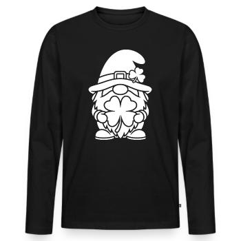Lucky Dwarf with Shamrock - Men's Premium Organic Long Sleeve Shirt - black - Front - Nico (187cm)