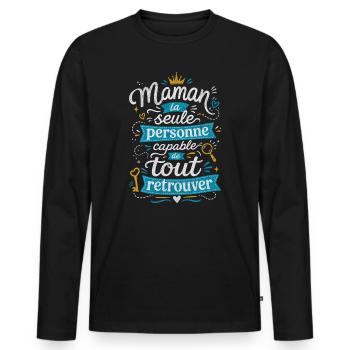Maman Capable De Tout Retrouver - Humour Famille - T-shirt manches longues Premium bio Homme - noir - Devant - Nico (187cm)