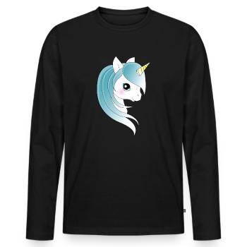 Einhorn mit blauen Haaren - Männer Premium Bio Langarmshirt - Schwarz - Vorne - Nico (187cm)