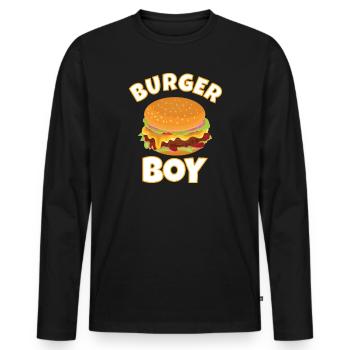 HAMBURGER / CHEESEBURGER: Burger Boy - Männer Premium Bio Langarmshirt - Schwarz - Vorne - Nico (187cm)