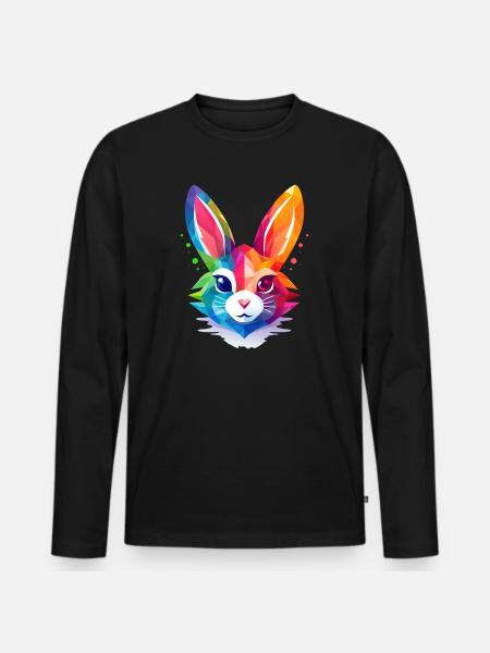 Polygonkaninchen in Regenbogenfarben - Männer Premium Bio Langarmshirt - Schwarz