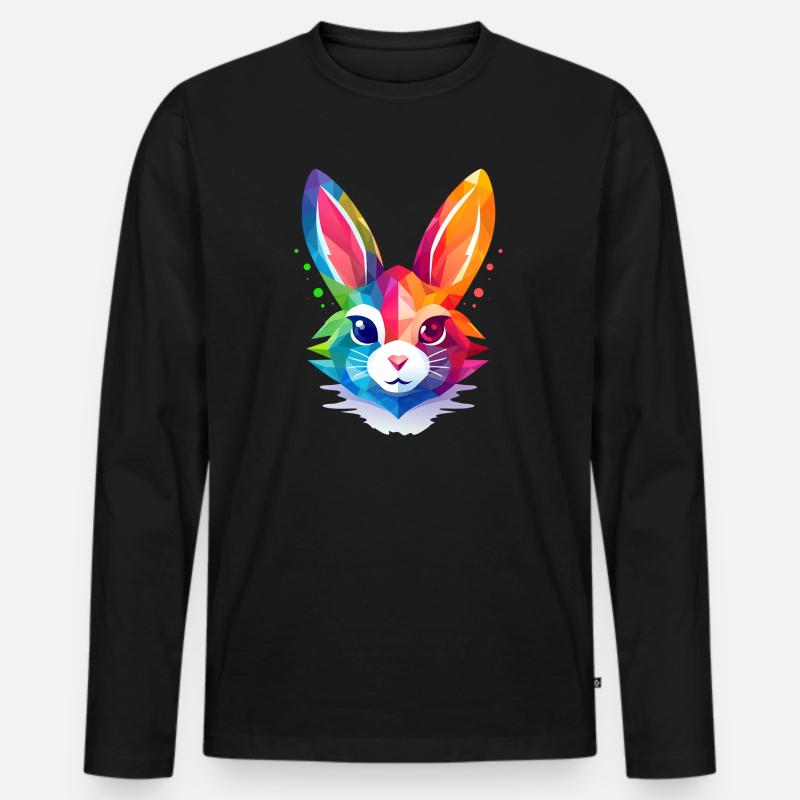 Polygonkaninchen in Regenbogenfarben - Männer Premium Bio Langarmshirt - Schwarz