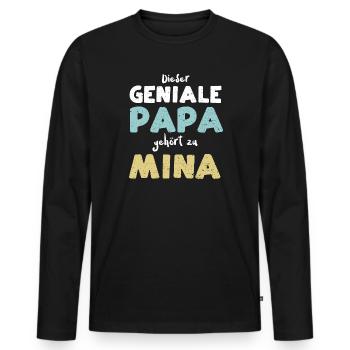 Dieser Geniale Papa Gehört Zu Mina - Männer Premium Bio Langarmshirt - Schwarz - Vorne - Nico (187cm)