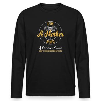 Je suis une mère et un marathonien... - T-shirt manches longues Premium bio Homme - noir - Devant - Nico (187cm)
