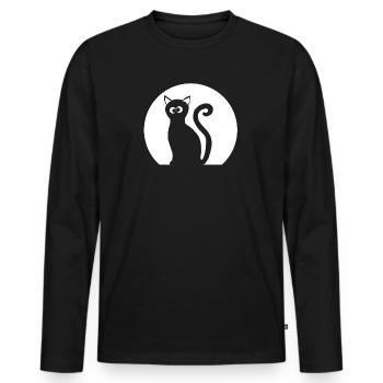 Cat in the full moon - Men's Premium Organic Long Sleeve Shirt - black - Front - Nico (187cm)