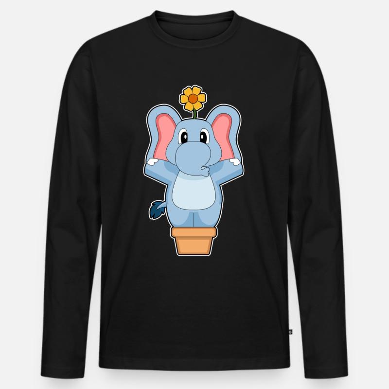Elefant Blume - Männer Premium Bio Langarmshirt - Schwarz