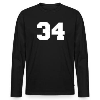34 Glückszahl Geburtstag Zahl Collegestyle - Männer Premium Bio Langarmshirt - Schwarz - Vorne - Nico (187cm)