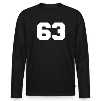 63 Numéro porte-bonheur Numéro d’anniversaire Collegestyle - T-shirt manches longues Premium bio Homme - noir - Devant - Nico (187cm)