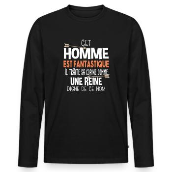 Homme Fantastique Reine Couple Cadeau Amour Humour - T-shirt manches longues Premium bio Homme - noir - Devant - Nico (187cm)