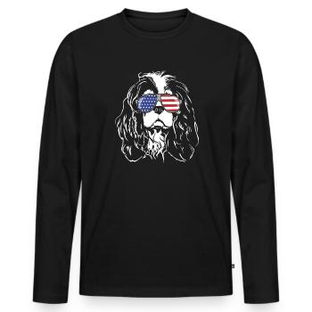 CAVALIER KING CHARLES SPANIEL America Flag Glasses - Men's Premium Organic Long Sleeve Shirt - black - Front - Nico (187cm)