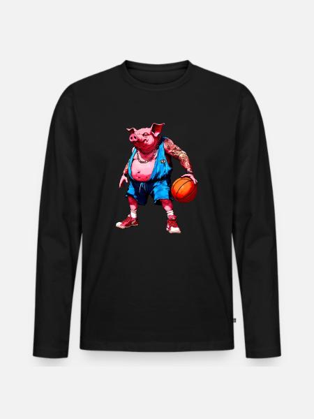Pig Basketball - Men's Premium Organic Long Sleeve Shirt - black