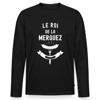 Roi de la merguez humour homme barbecue - T-shirt manches longues Premium bio Homme - noir - Devant - Nico (187cm)