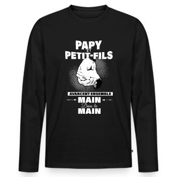 Papy et fils avance ensemble main dans la main - T-shirt manches longues Premium bio Homme - noir - Devant - Nico (187cm)