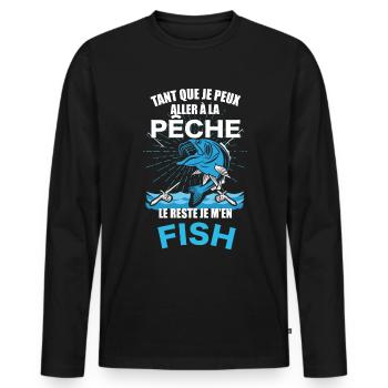 La Pêche C'est Pour Moi Cadeau Homme Pêcheur - T-shirt manches longues Premium bio Homme - noir - Devant - Nico (187cm)