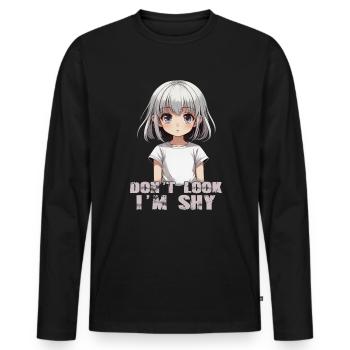 Fille d’anime timide dans le style kawaii - T-shirt manches longues Premium bio Homme - noir - Devant - Nico (187cm)
