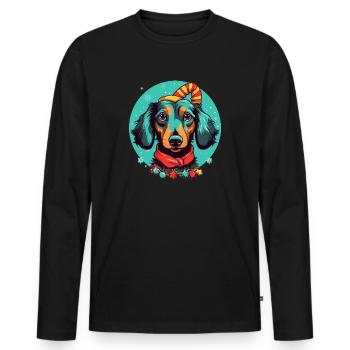 Dackel Weihnachten - Männer Premium Bio Langarmshirt - Schwarz - Vorne - Nico (187cm)