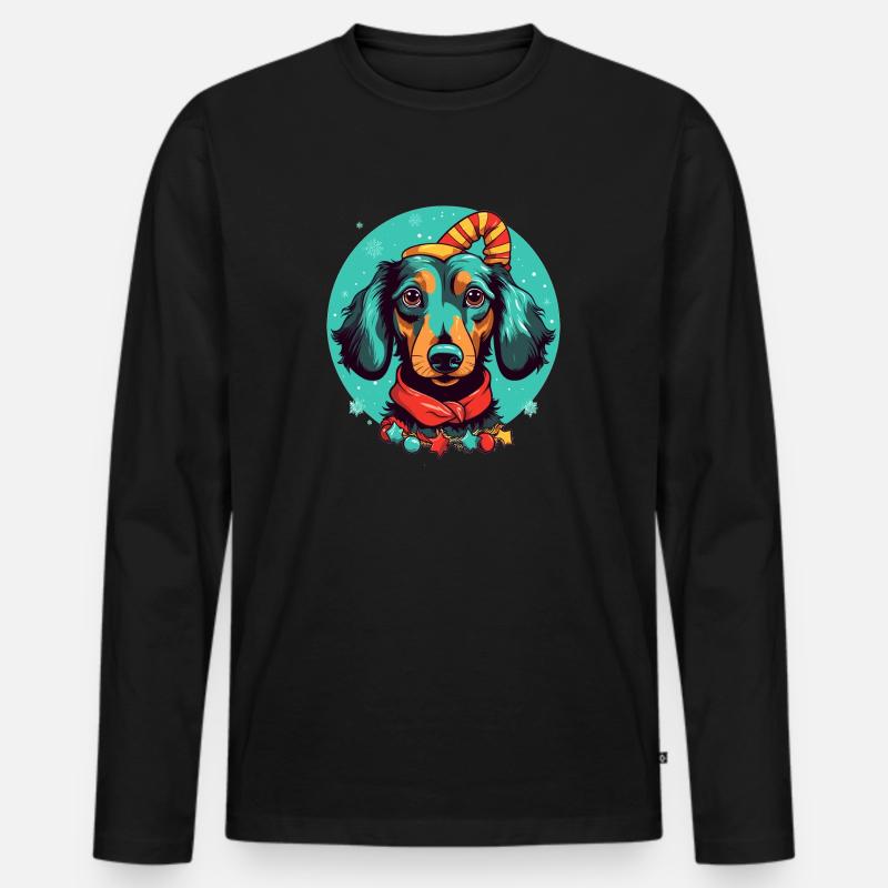 Dackel Weihnachten - Männer Premium Bio Langarmshirt - Schwarz