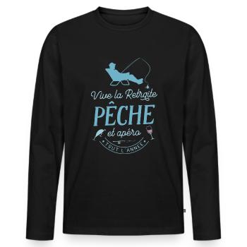 Vive Retraite Pêche Apéro Pêcheur Retraité Humour - T-shirt manches longues Premium bio Homme - noir - Devant - Nico (187cm)