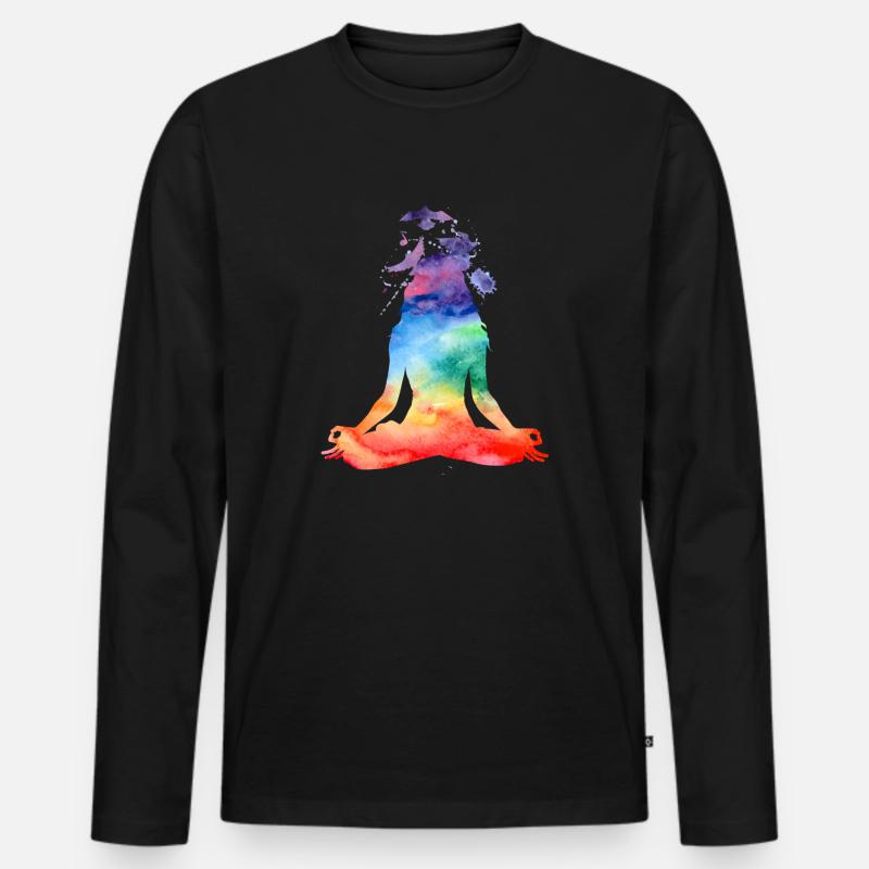 Regenbogen-Aquarell-Yoga - Männer Premium Bio Langarmshirt - Schwarz