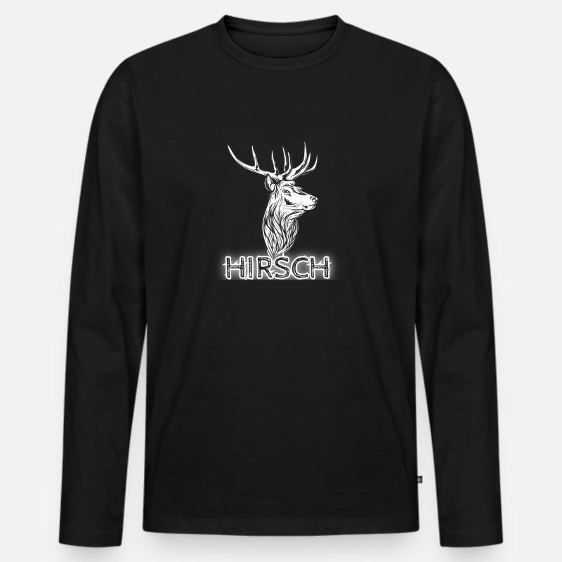 Hirsch - Männer Premium Bio Langarmshirt - Schwarz