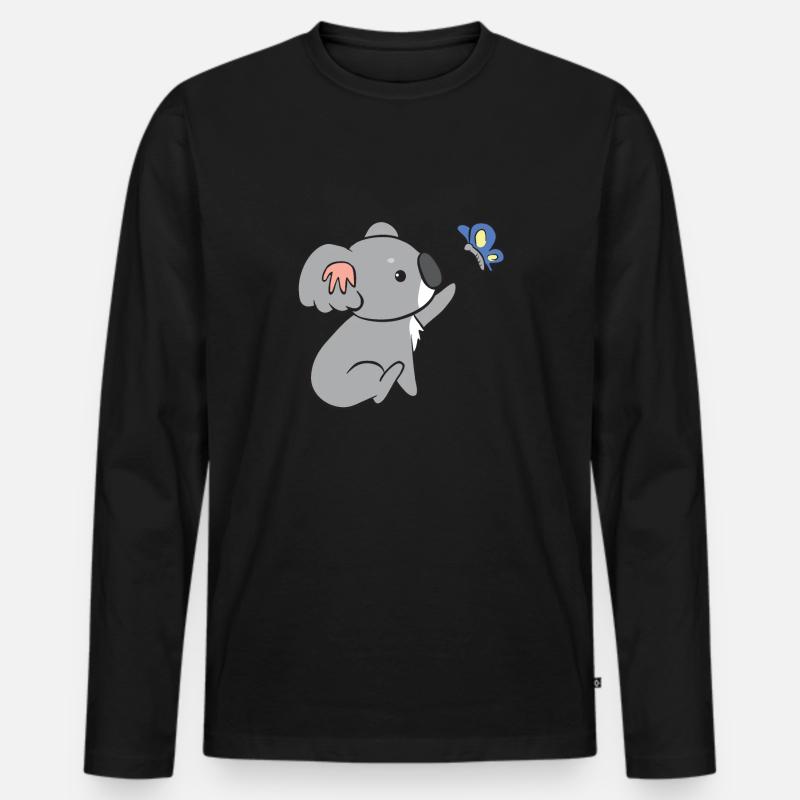 Koala - mit Schmetterling - Männer Premium Bio Langarmshirt - Schwarz