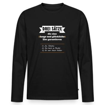 Drei Sätze lange glückliche Ehe garantieren lustig - Männer Premium Bio Langarmshirt - Schwarz - Vorne - Nico (187cm)