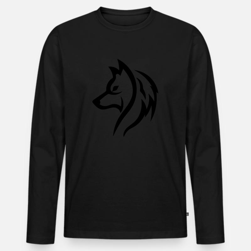 Wolf - Männer Premium Bio Langarmshirt - Schwarz