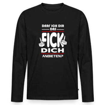 Darf ich dir das Fick Dich anbieten - Männer Premium Bio Langarmshirt - Schwarz - Vorne - Nico (187cm)