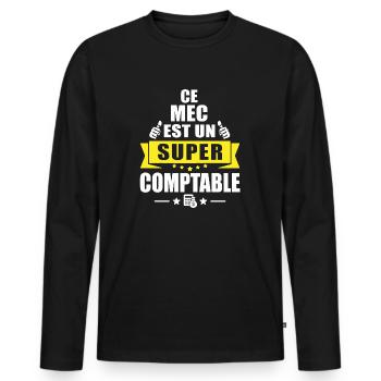 ce mec est un super comptable / cadeau comptable - T-shirt manches longues Premium bio Homme - noir - Devant - Nico (187cm)