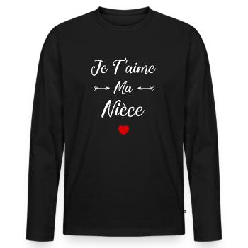 Je t'aime ma Nièce - T-shirt manches longues Premium bio Homme - noir - Devant - Nico (187cm)