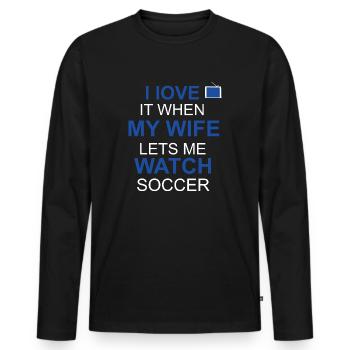 J’adore quand ma femme me laisse regarder le football - T-shirt manches longues Premium bio Homme - noir - Devant - Nico (187cm)