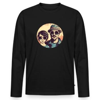 Cooler Vater mit cooler Tochter - Vater Tochter - Männer Premium Bio Langarmshirt - Schwarz - Vorne - Nico (187cm)