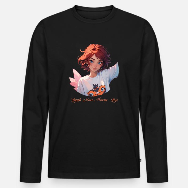 Laugh More Worry Less - Männer Premium Bio Langarmshirt - Schwarz