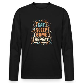 "Eat Sleep Game Repeat"-Geschenk, Gamer's Life - Männer Premium Bio Langarmshirt - Schwarz - Vorne - Nico (187cm)
